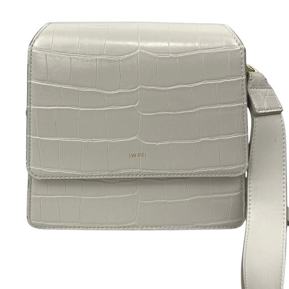 JW PEI Handbags - JW Pei Women's White Leather Croc Snap The Fae Crossbody Handbag One Size